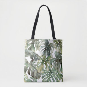 Tropical Monstera Big Watercolor Pattern Tote Bag