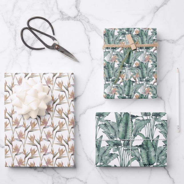 Tropical Monstera Bird of Paradise  Wrapping Paper Sheet (Front)