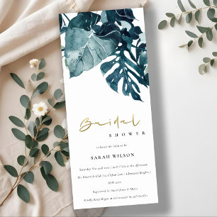 Tropical Monstera Blue Foliage Bridal Shower Invitation