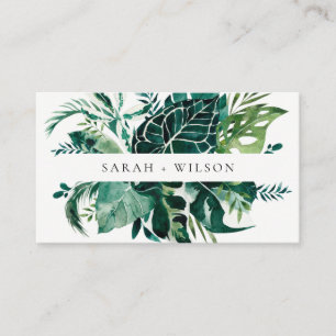 Tropical Monstera Blue Foliage Wedding Website Bus Business Card