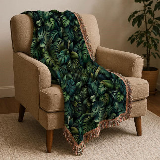 Tropical Monstera Botanical Green Jungle Throw Bla Blanket