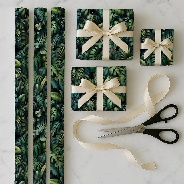 Tropical Monstera Botanical Green Wrapping Bundle Paper Sheet (Wrapping paper)