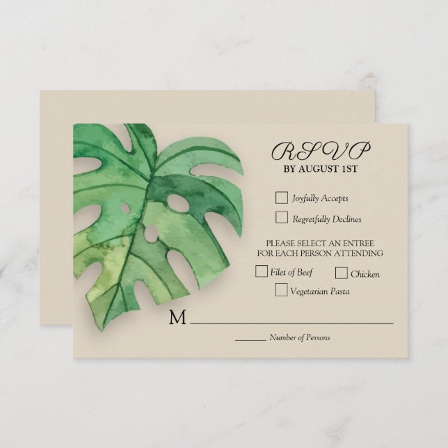 Tropical Monstera Botanical Wedding RSVP Card (Front/Back)