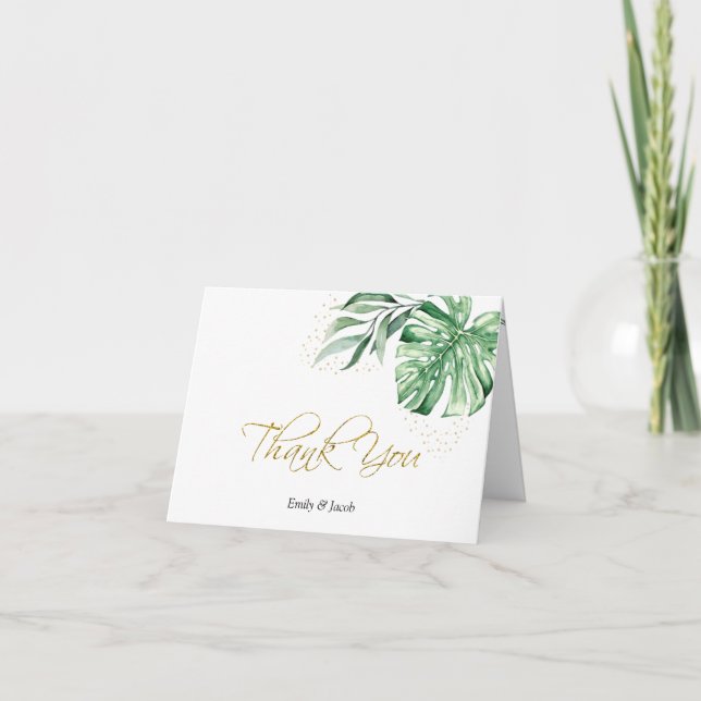 Tropical Monstera Botanicals & Gold | Thank You Card (Front)