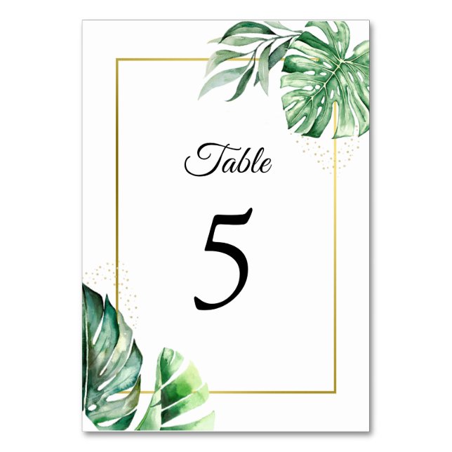 Tropical Monstera Botanicals & Gold | Wedding Table Number (Front)