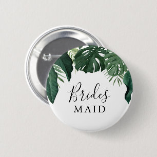 Tropical Monstera Bridal Party Button Bridesmaid