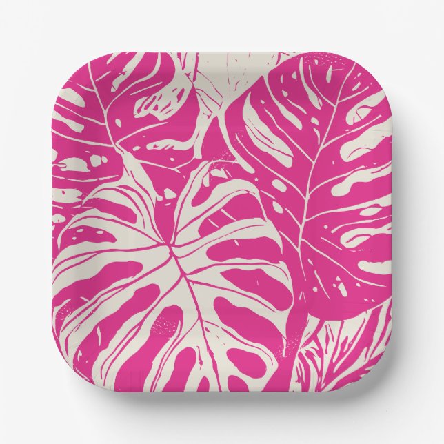 Tropical Monstera designed Paper Plates (Front)