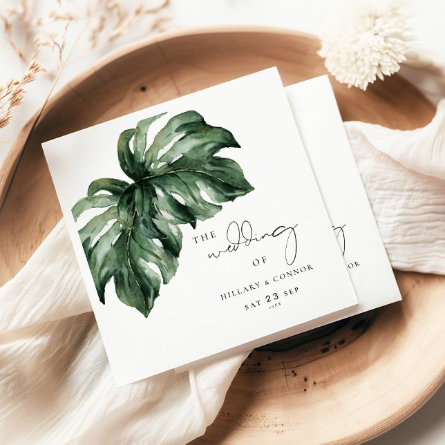 Tropical Monstera elegant wedding Napkin (Creator Uploaded)