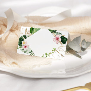 Tropical monstera floral wedding place cards