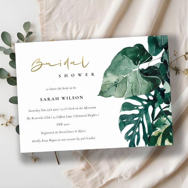 Tropical Monstera Foliage Bridal Shower Invite (Creator Uploaded)