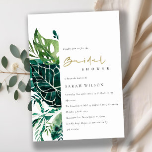 Tropical Monstera Green Fauna Bridal Shower Invite