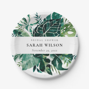 Tropical Monstera Green Foliage Bridal Shower Napk Paper Plate