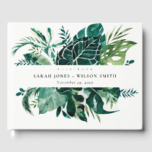 Tropical Monstera Green Foliage Leafy Wedding Guest Book