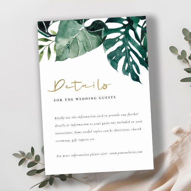 Tropical Monstera Green Foliage Wedding Details Enclosure Card (Creator Uploaded)