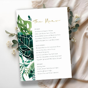 Tropical Monstera Green Foliage Wedding Menu