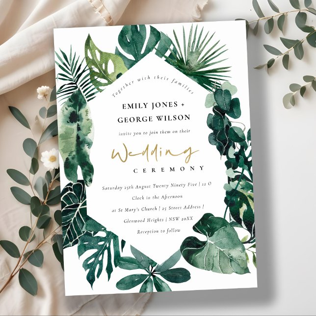 Tropical Monstera Green Hexagonal Wedding Invite (Creator Uploaded)