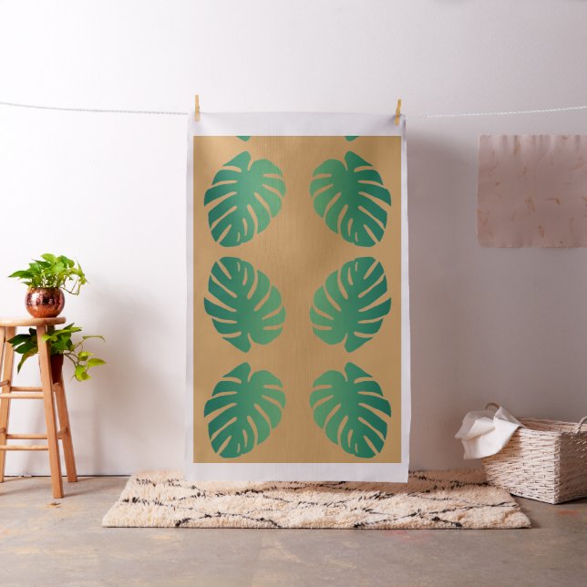 Tropical Monstera Green Leaf Pattern Fabric (In Situ)
