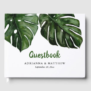 Tropical Monstera Green Leaf Wedding Guestbook