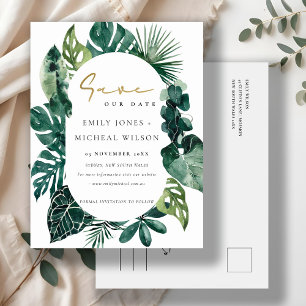 Tropical Monstera Green Leafy Fauna Save The Date  Postcard