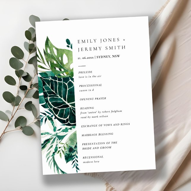 Tropical Monstera Green Leafy Foliage Wedding  Program (Creator Uploaded)