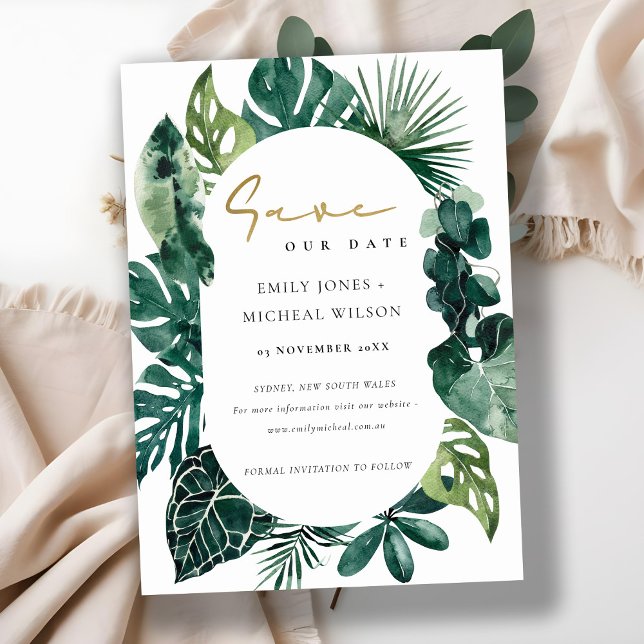 Tropical Monstera Green Leafy Save The Date Invite (Creator Uploaded)
