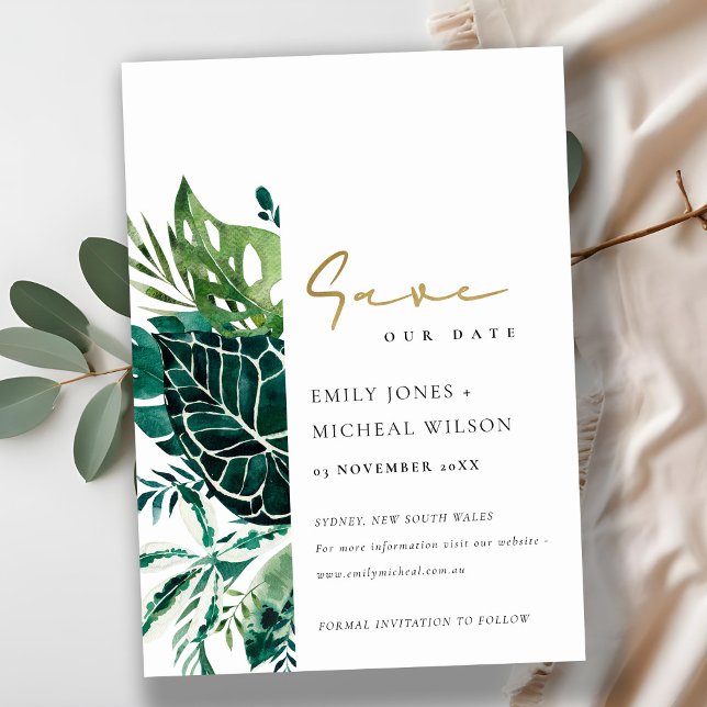 Tropical Monstera Green Leafy Save The Date Invite (Creator Uploaded)