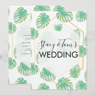 Tropical Monstera Hand Drawn Botanical Wedding Invitation