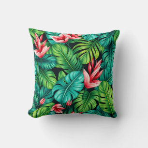 Tropical Monstera Heliconia Jungle Pattern Cushion