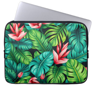Tropical Monstera Heliconia Jungle Pattern Laptop Sleeve