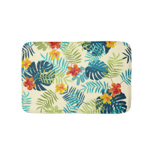 Tropical Monstera Hibiscus Summer Pattern Bath Mat