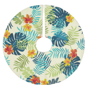Tropical Monstera Hibiscus Summer Pattern Brushed Polyester Tree Skirt