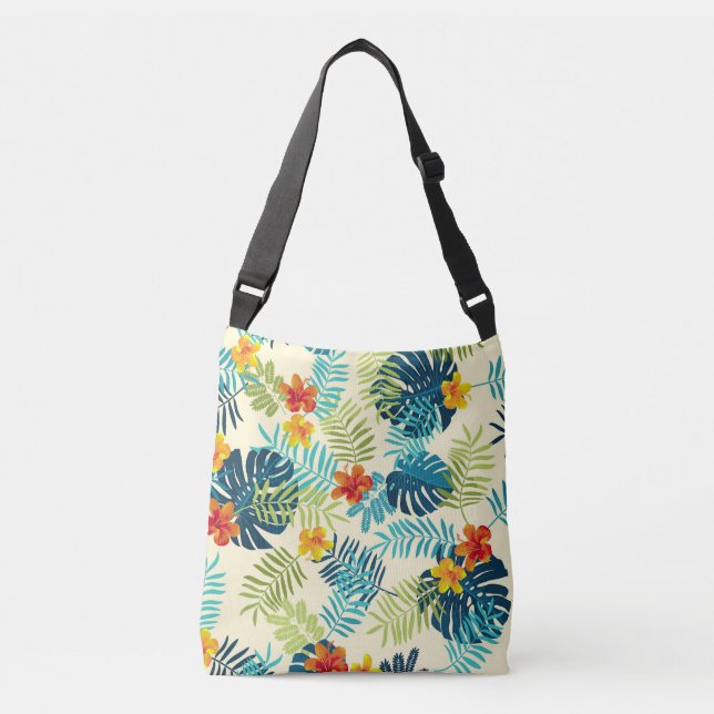 Tropical Monstera Hibiscus Summer Pattern Crossbody Bag (Front)