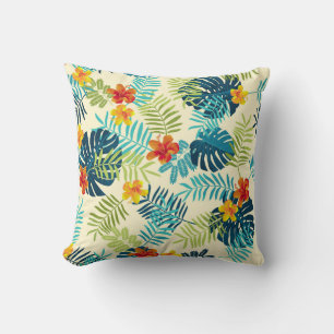 Tropical Monstera Hibiscus Summer Pattern Cushion