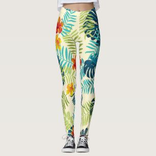 Tropical Monstera Hibiscus Summer Pattern Leggings