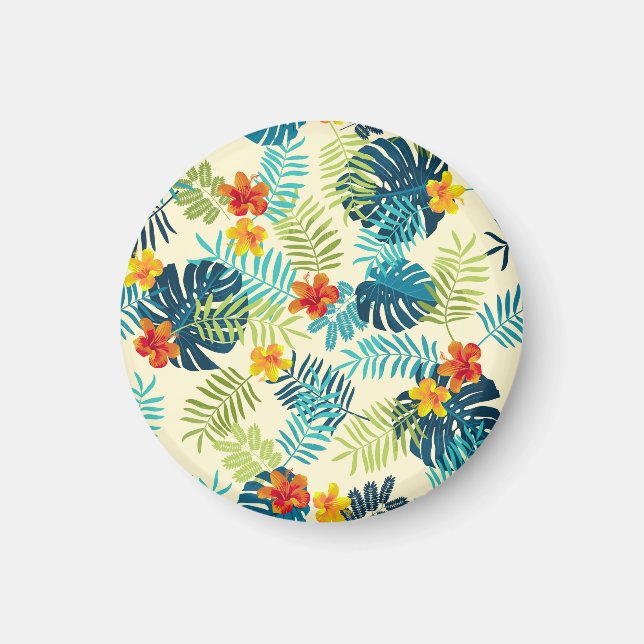 Tropical Monstera Hibiscus Summer Pattern Magnet (Front)
