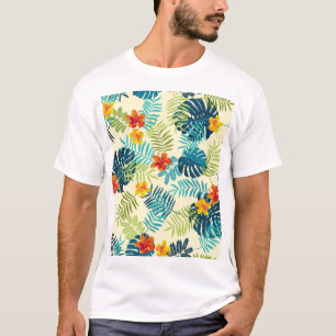 Tropical Monstera Hibiscus Summer Pattern T-Shirt