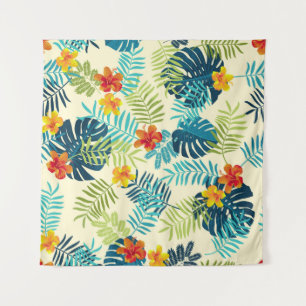 Tropical Monstera Hibiscus Summer Pattern Tapestry