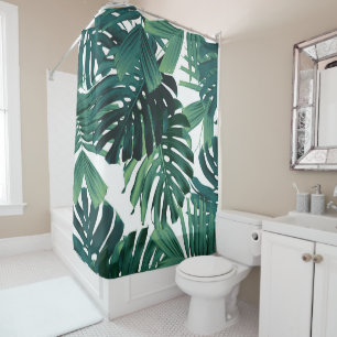 Tropical Monstera Jungle Leaves 1 Shower Curtain
