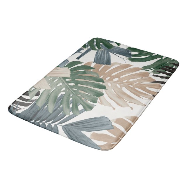 Tropical Monstera Jungle Leaves 3 Bath Mat (Angled)