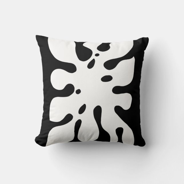 Tropical Monstera Leaf Abstract Black and White Cushion (Front)