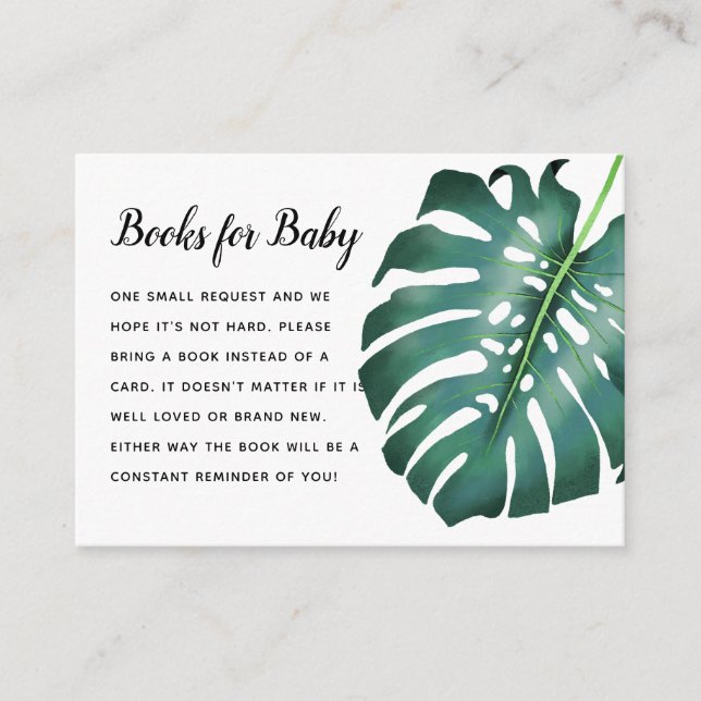 Tropical Monstera Leaf Baby Shower Book Request Enclosure Card (Front)