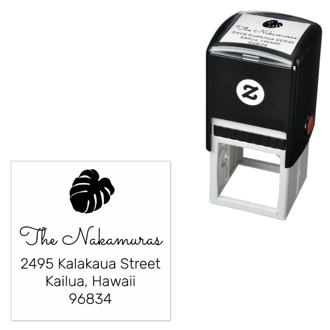 Tropical Monstera Leaf Botanical Family Address Self-inking Stamp (In Situ)