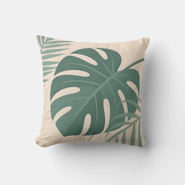 Tropical Monstera Leaf Botanical Serenity Cushion (Front)