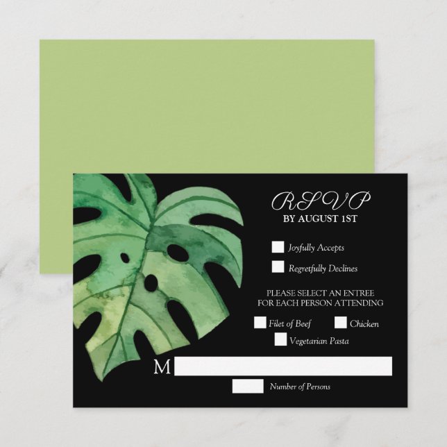 Tropical Monstera Leaf Botanical Wedding RSVP Card (Front/Back)
