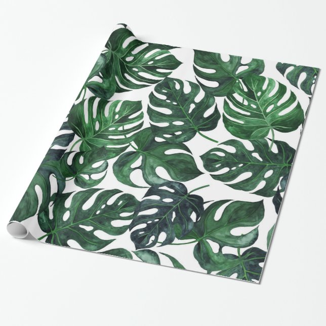 Tropical Monstera Leaf Gift Wrap (Unrolled)