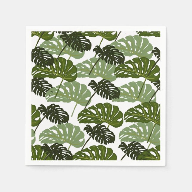 Tropical Monstera Leaf Green  Napkin (Front)