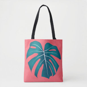 Tropical Monstera Leaf on Pink Tote Bag
