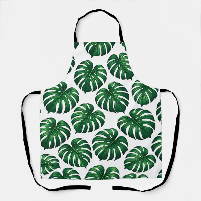 Tropical Monstera Leaf Pattern Apron (Front)