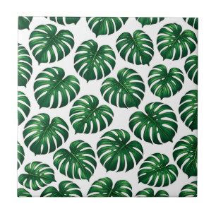 Tropical Monstera Leaf Pattern Ceramic Tile