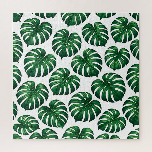 Tropical Monstera Leaf Pattern Jigsaw Puzzle (Vertical)